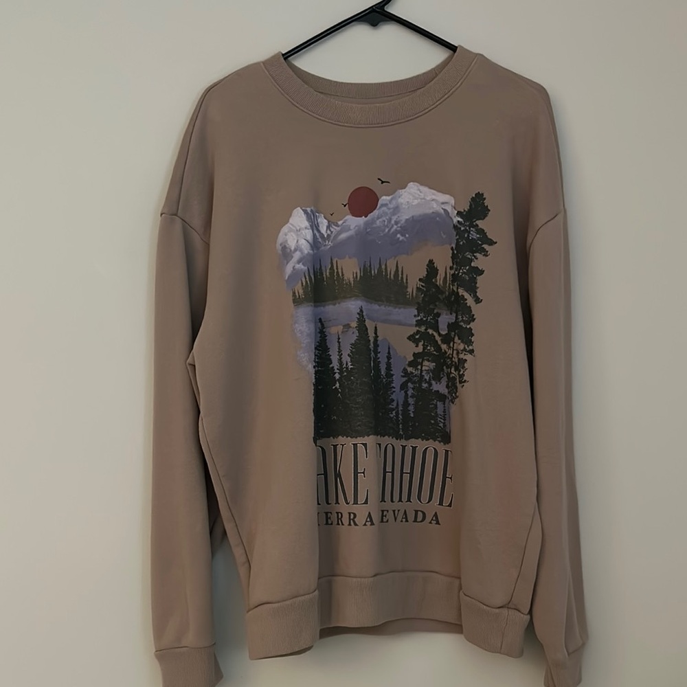 Lake Tahoe Graphic Tan Sweater